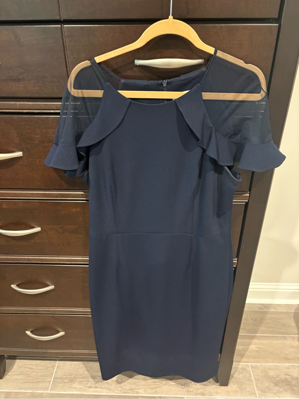 Eliza J Navy Ruffle Cold-Shoulder Midi Dress